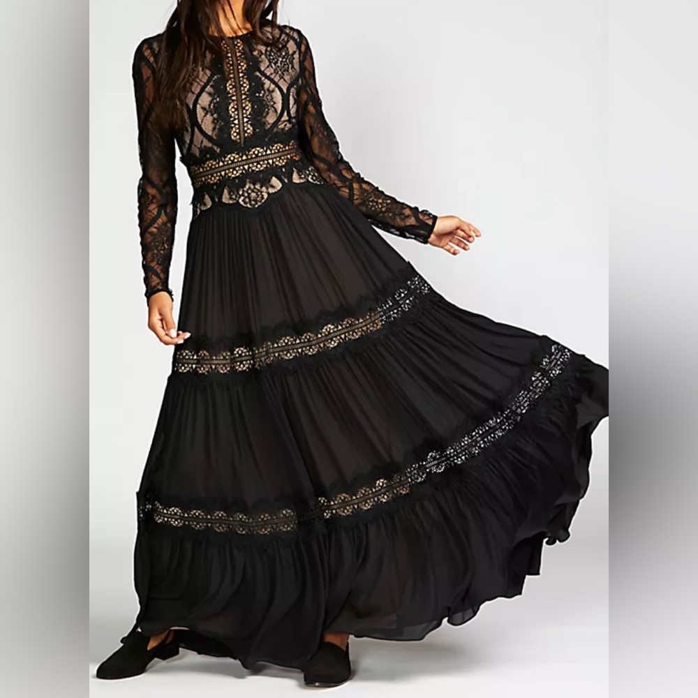 Free People Goth Shadow Lace Maxi Dress NWT